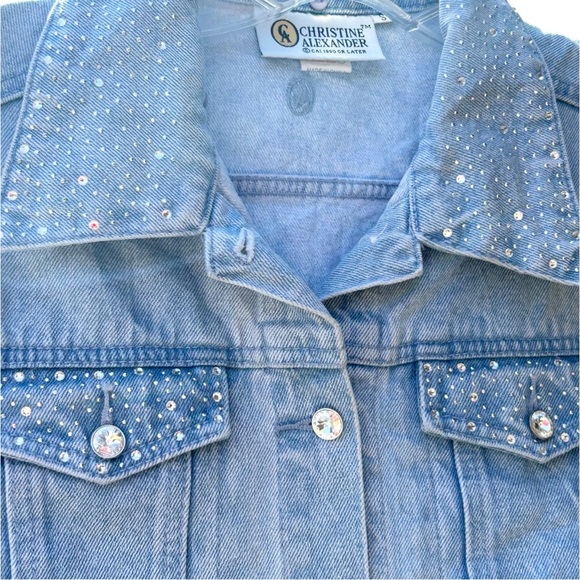 Vintage 90s Rhinestone Embellished Blue Jean Denim Vest - Women's Size Small - Picture 4 of 7